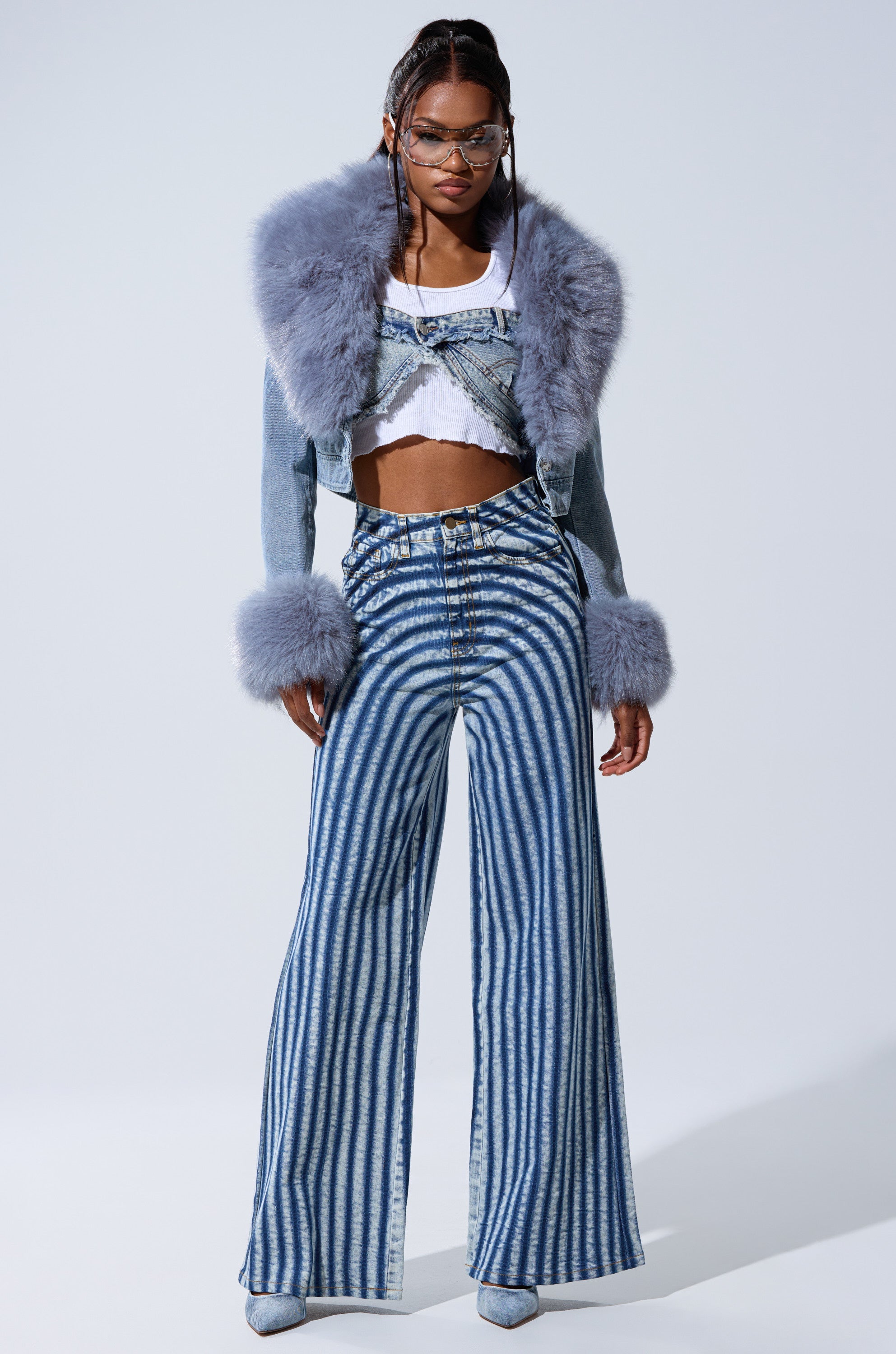 LETS GET CRAZY STRIPE WIDE LEG DENIM