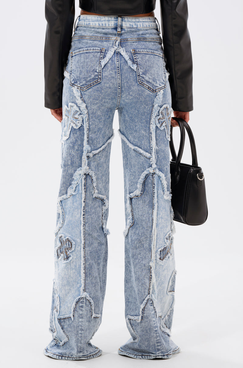 CROSSED OUT DENIM DISTRESSED PANT