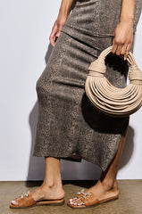 AKIRA  ARCADIANA BROWN EMBELLISHED RHINESTONE SANDAL