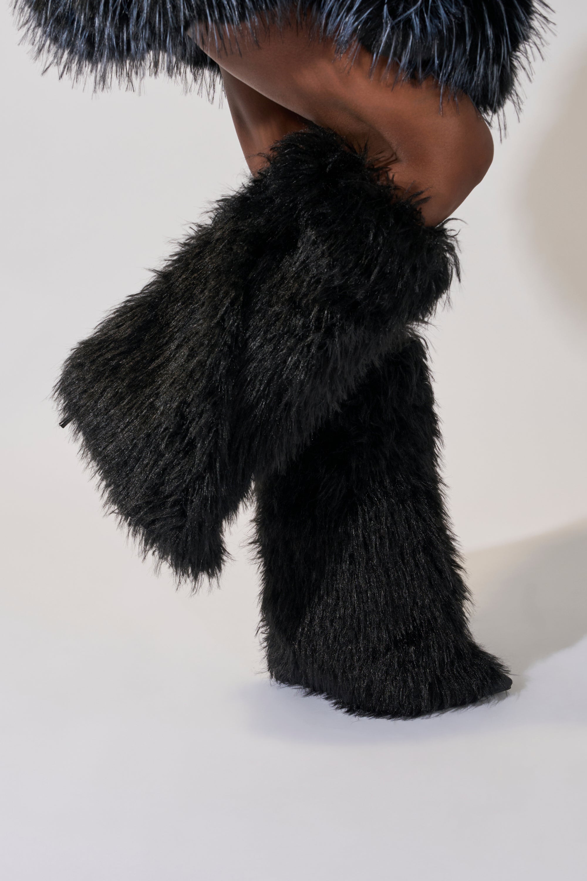 AZALEA WANG ARETE BLACK FUR STILETTO BOOT
