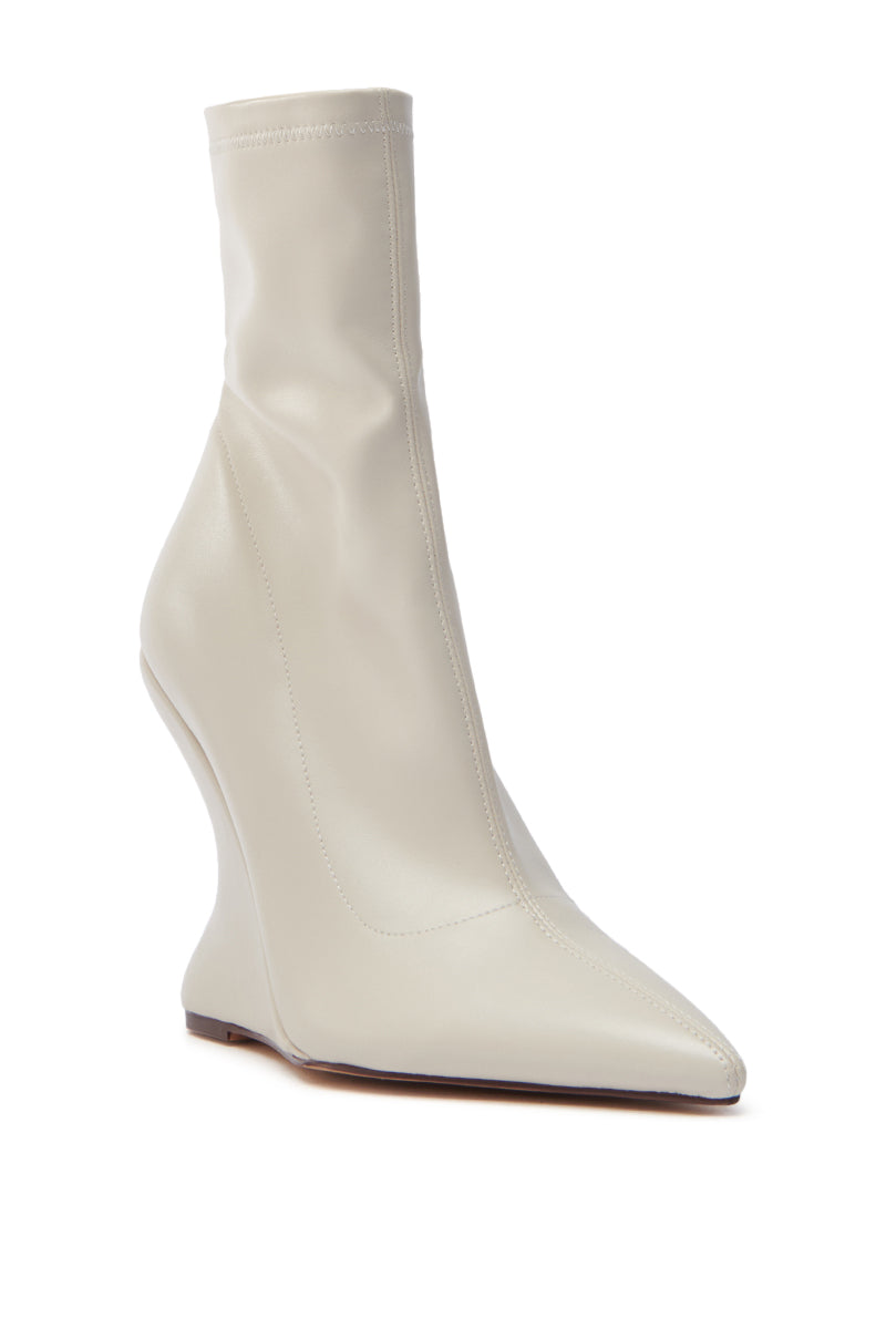 AZALEA WANG ARKETTA BEIGE ABSTRACT WEDGE HEEL BOOTIE