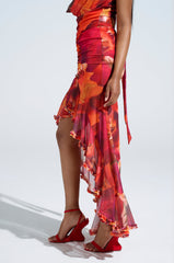 UP IN FLAMES RUFFLE MIDI SKIRT