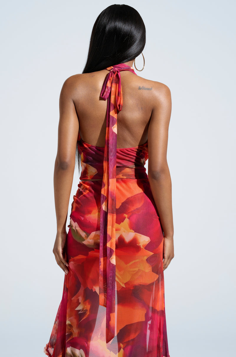 UP IN FLAMES SCARF DETAILED COWL NECK BLOUSE