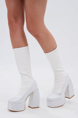 AZALEA WANG AURONNE WHITE AND RHINESTONE CHUNKY BOOT
