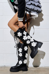 AZALEA WANG MIRABELLA BLACK FLORAL EMBELLISHED BOOT