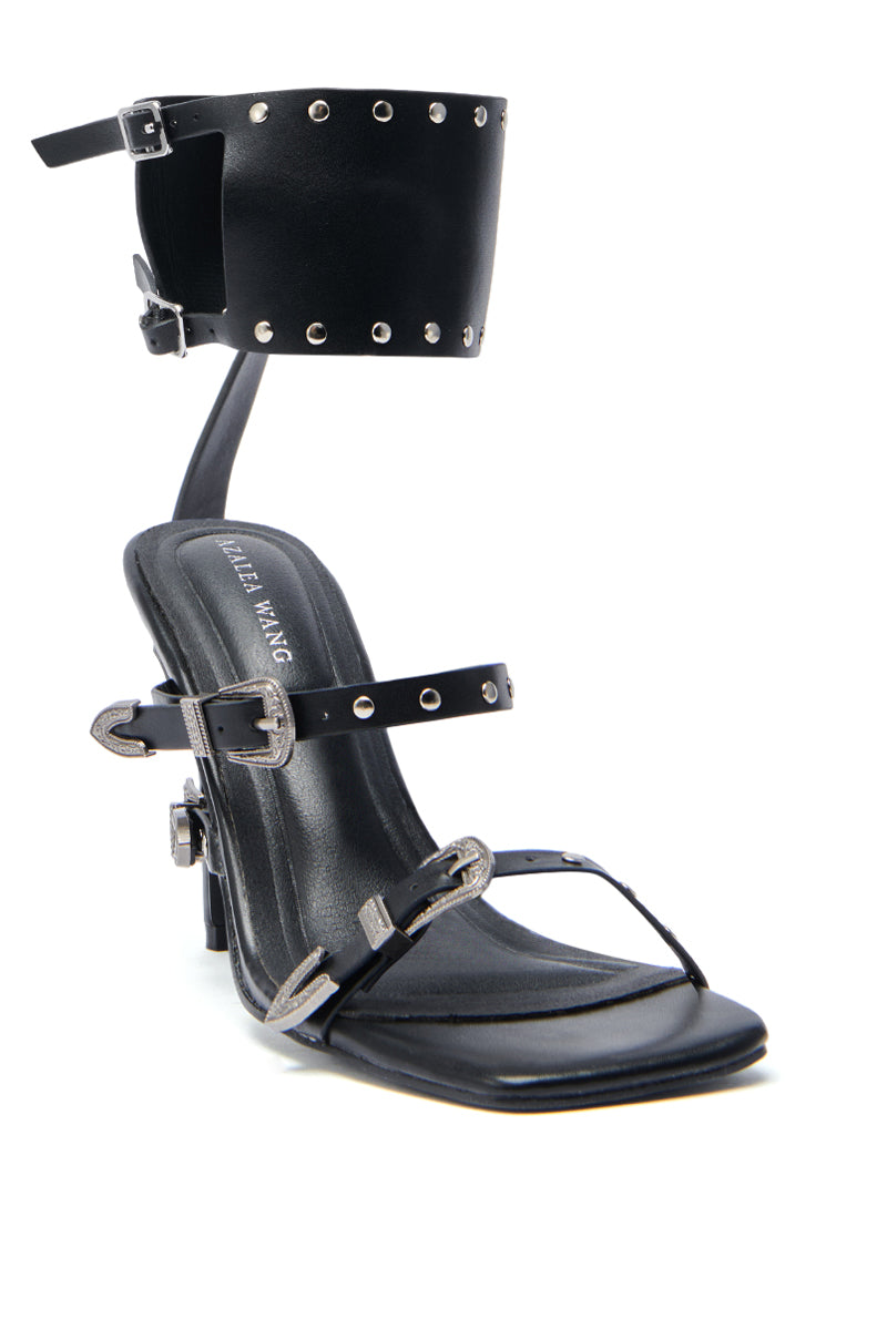AZALEA WANG AYBARS BLACK CUFFED SANDAL WITH WESTERN HARDWARE SANDAL
