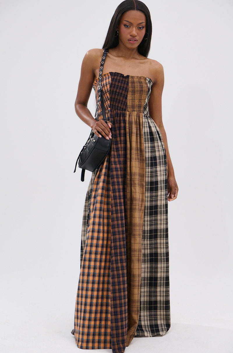 FALL IN LOVE PLAID MAXI DRESS