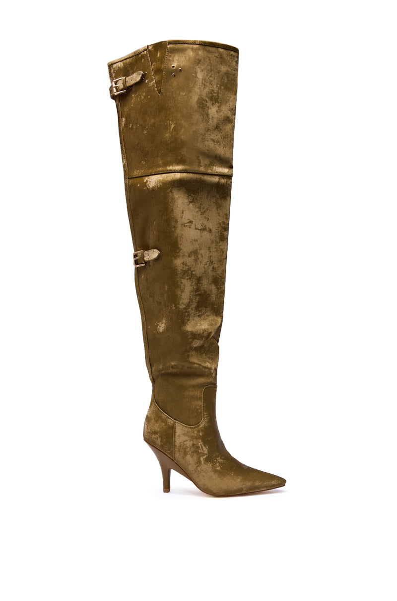 AZALEA WANG BACKER KHAKI SHINE OVER THE KNEE BOOT