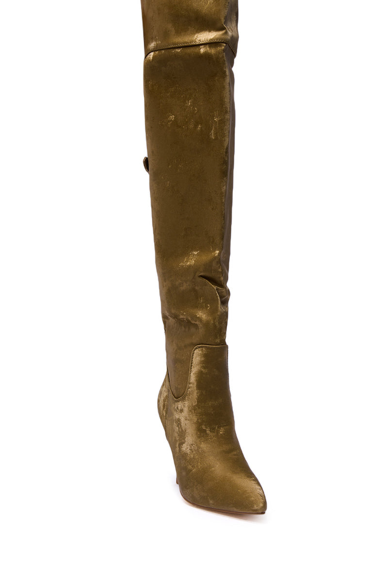 AZALEA WANG BACKER KHAKI SHINE OVER THE KNEE BOOT