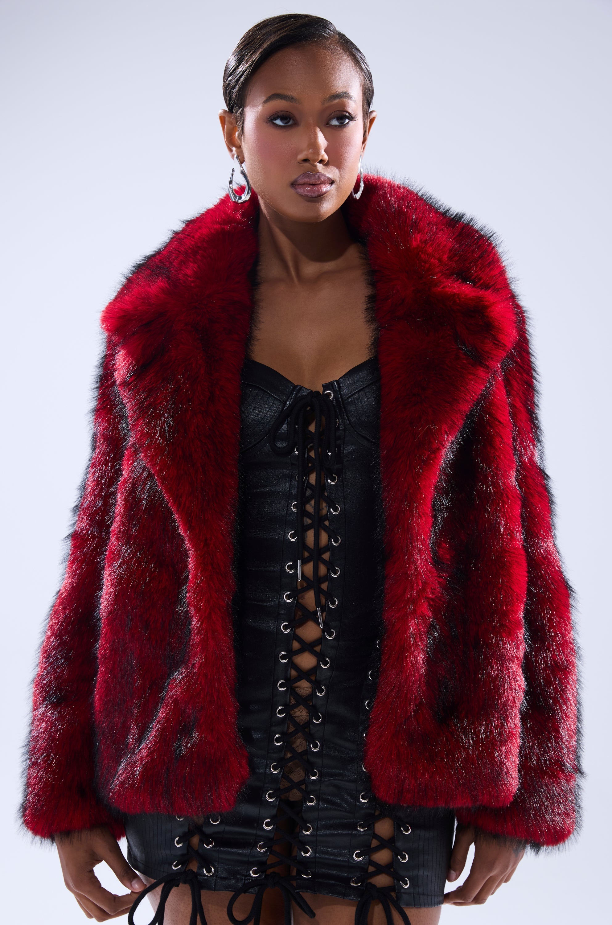 NO LOOKING BACK FAUX FUR IN RED MULTI