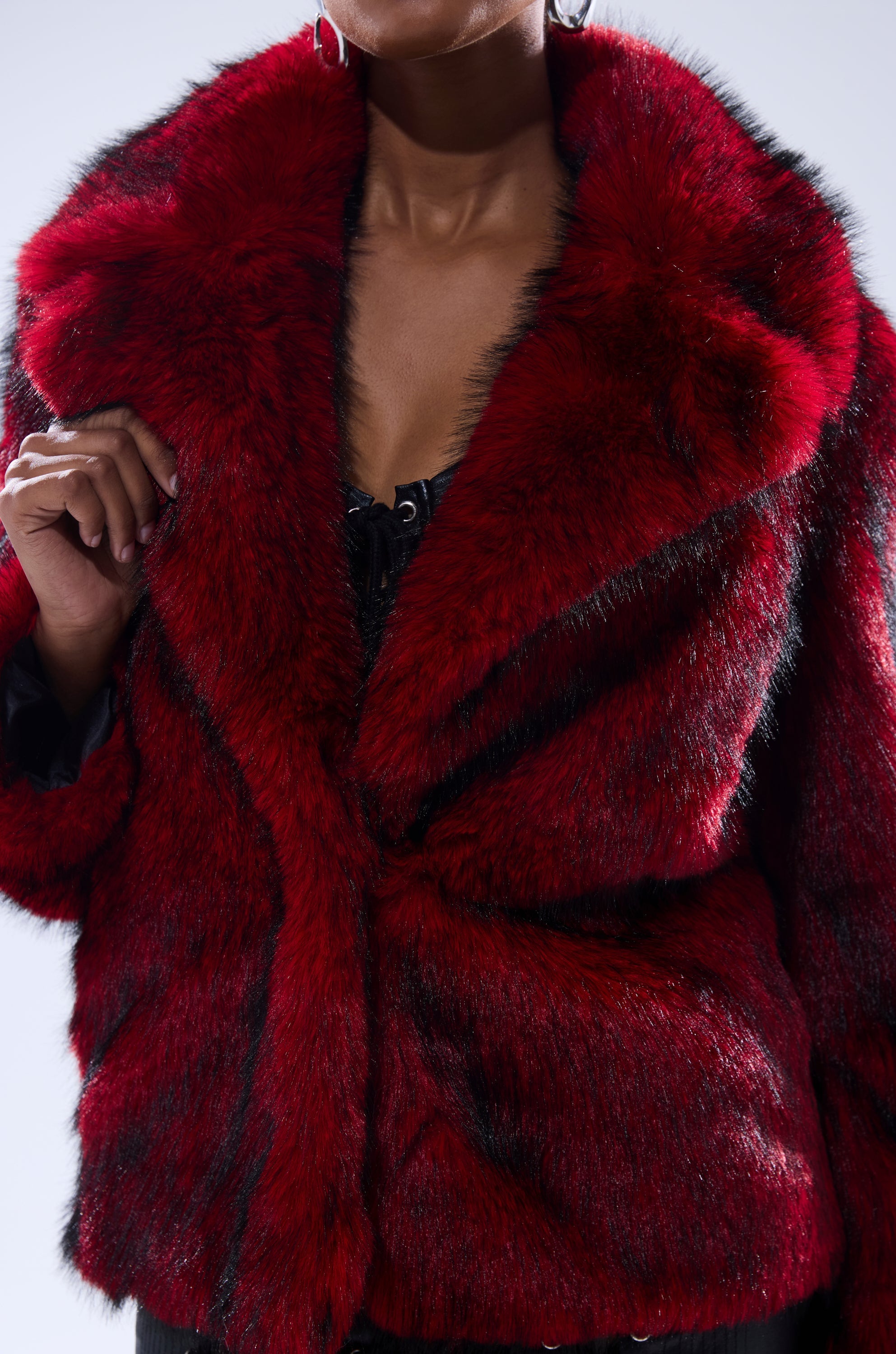NO LOOKING BACK FAUX FUR IN RED MULTI