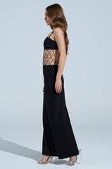 TAKE IT BLACK MIDI DRESS WITH RHINESTONE CUTOUT