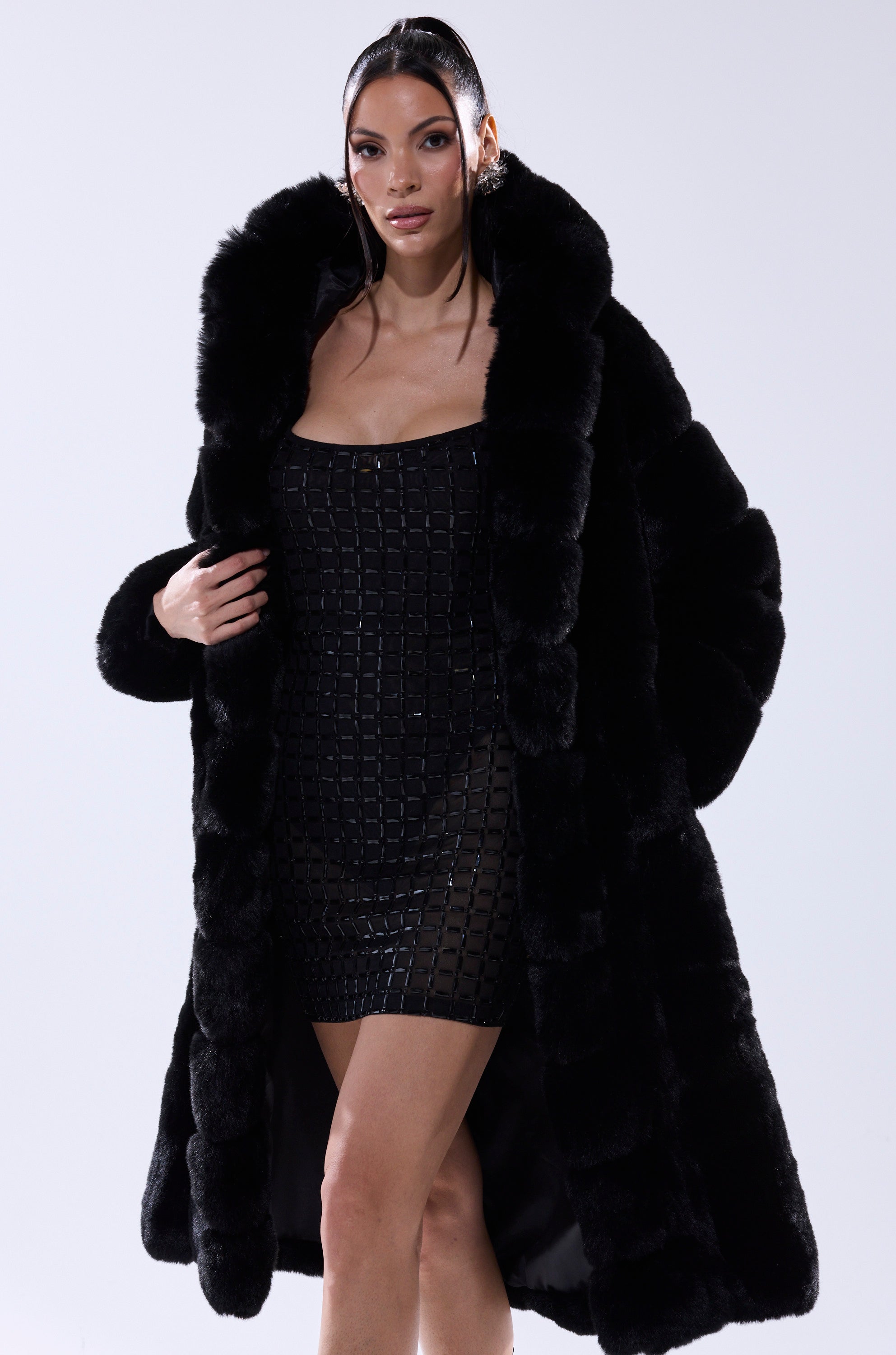 BERLIN HOODED FAUX FUR IN BLACK