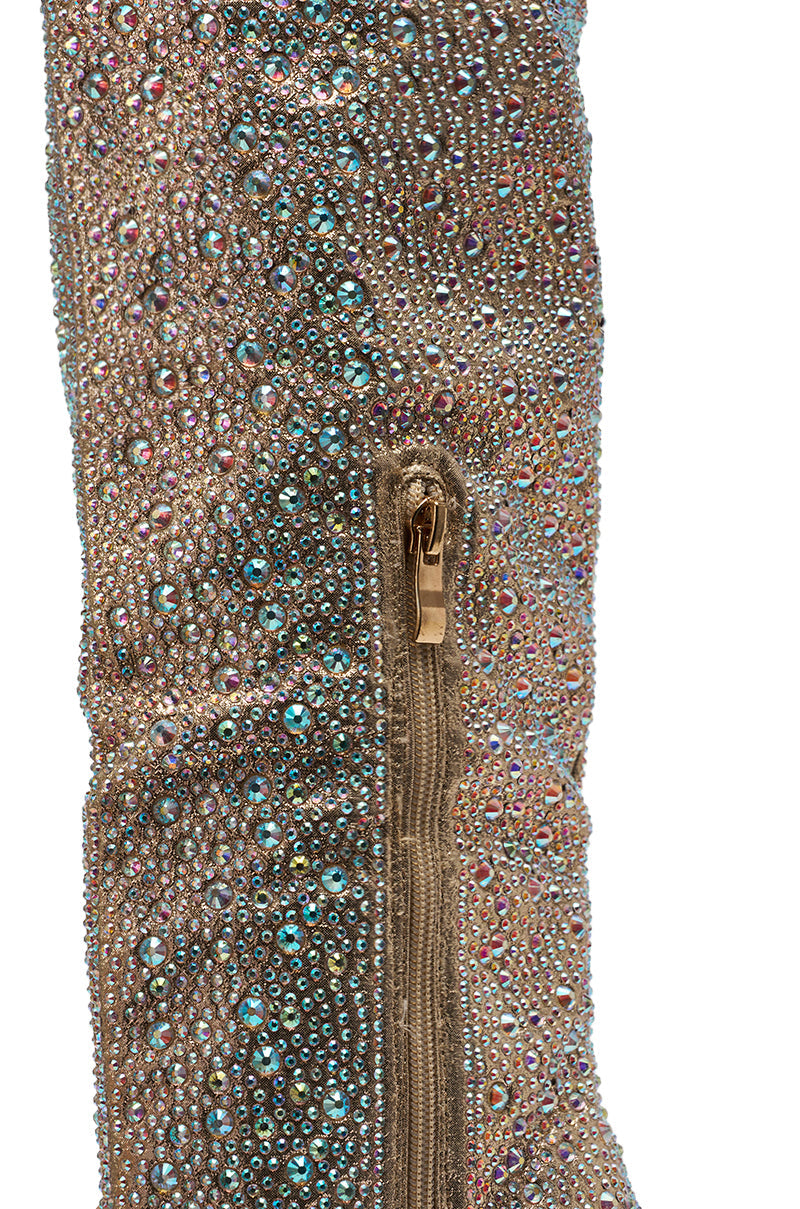 AZALEA WANG BIBBLE GOLD RHINESTONE STILETTO OVER THE KNEE BOOT