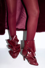 AZALEA WANG BIRDSONG BURGUNDY SNAP OPEN TOE STILETTO BOOTIE