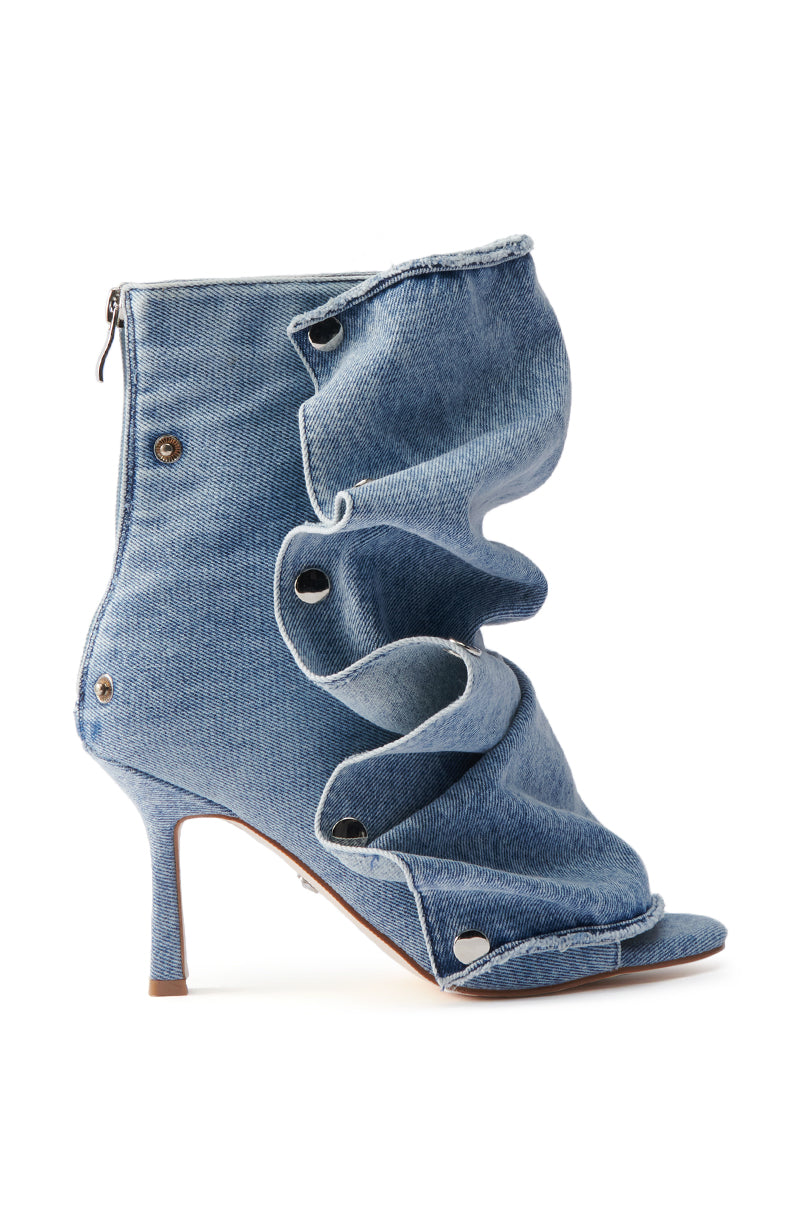 AZALEA WANG BIRD SONG DENIM OPEN TOE SNAP BOOTIE