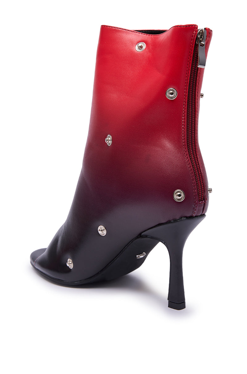 AZALEA WANG BIRDSONG RED OMBRE SNAP OPEN TOE BOOTIE