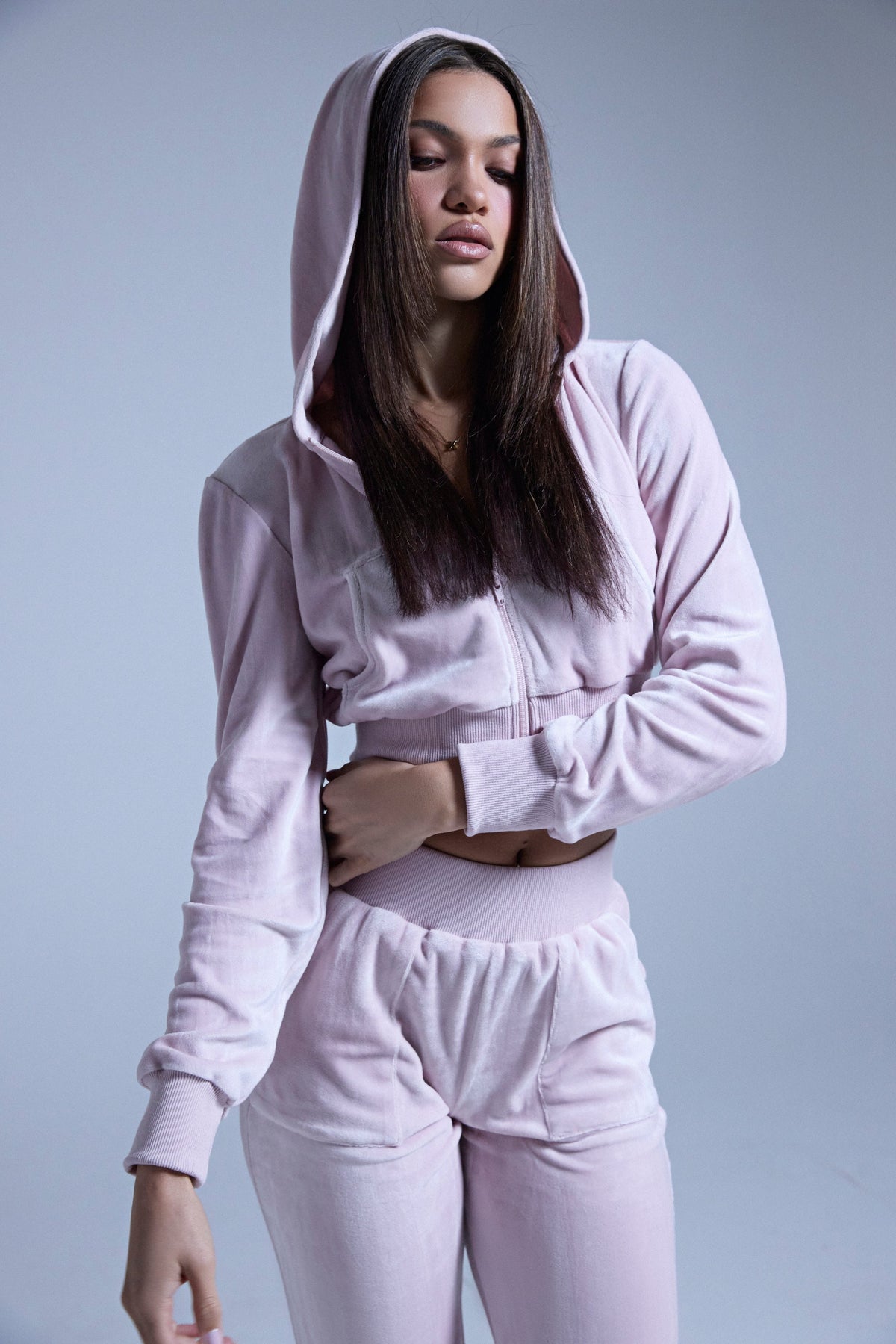 TAYLOR VELOUR FITTED ZIP UP IN PINK