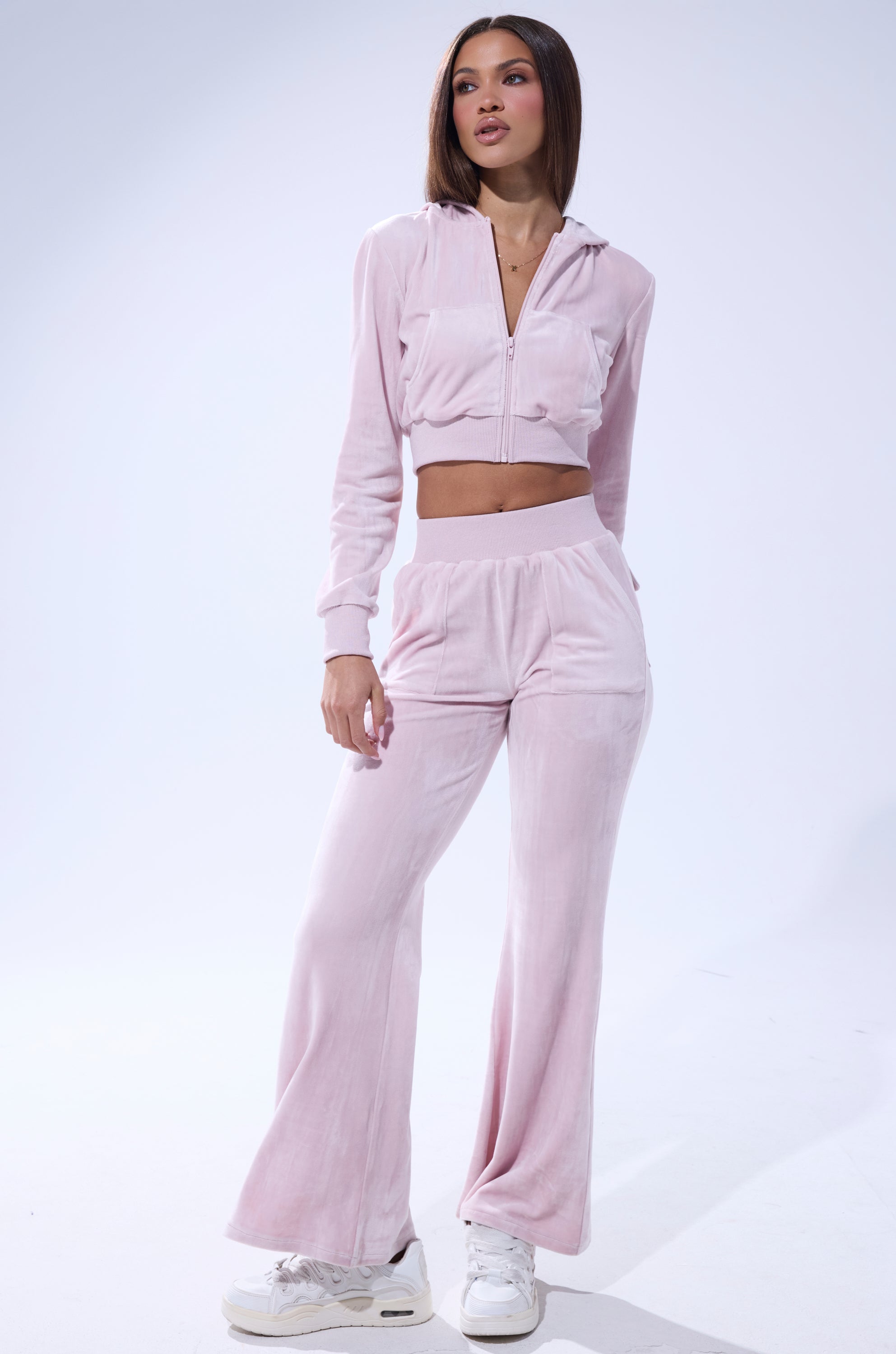 TAYLOR VELOUR FITTED ZIP UP IN PINK