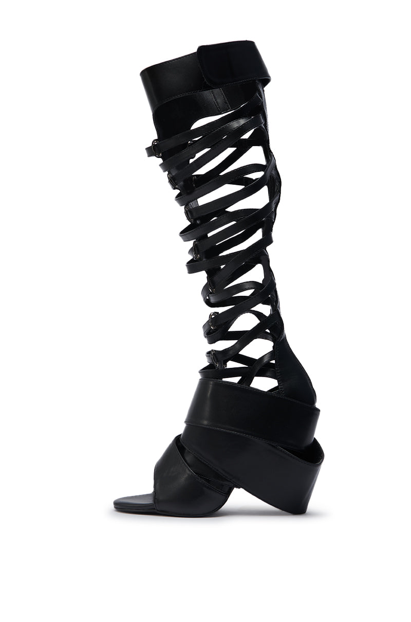 AZALEA WANG BLACKBIRD BLACK PU STILETTO GLADIATOR SANDAL