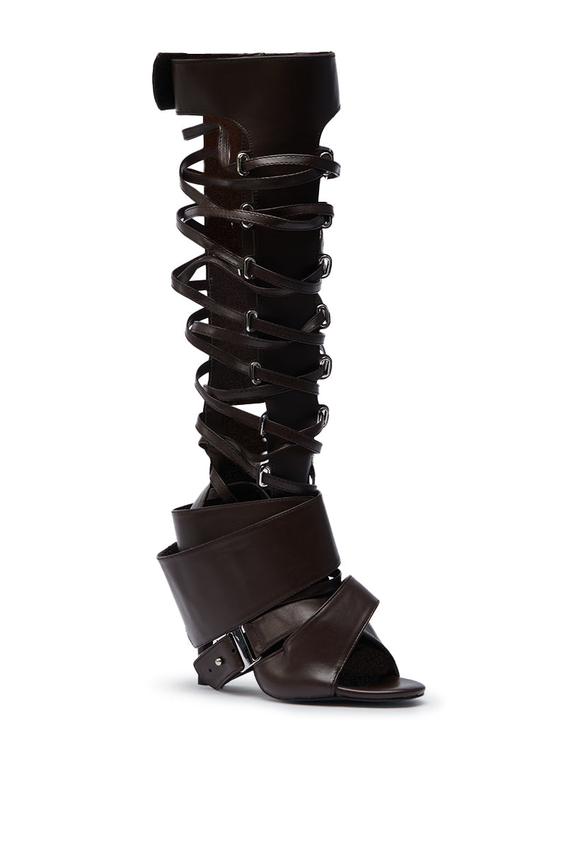 AZALEA WANG BLACKBIRD BROWN PU STILETTO GLADIATOR SANDAL