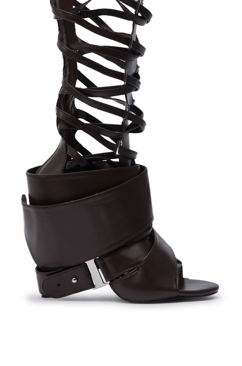 AZALEA WANG BLACKBIRD BROWN PU STILETTO GLADIATOR SANDAL