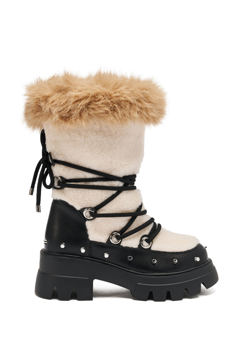 AZALEA WANG BLEJAN BLACK FUR AND SHERPA BOOTIE