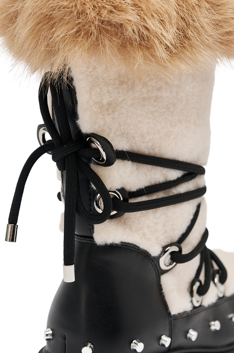 AZALEA WANG BLEJAN BLACK FUR AND SHERPA BOOTIE