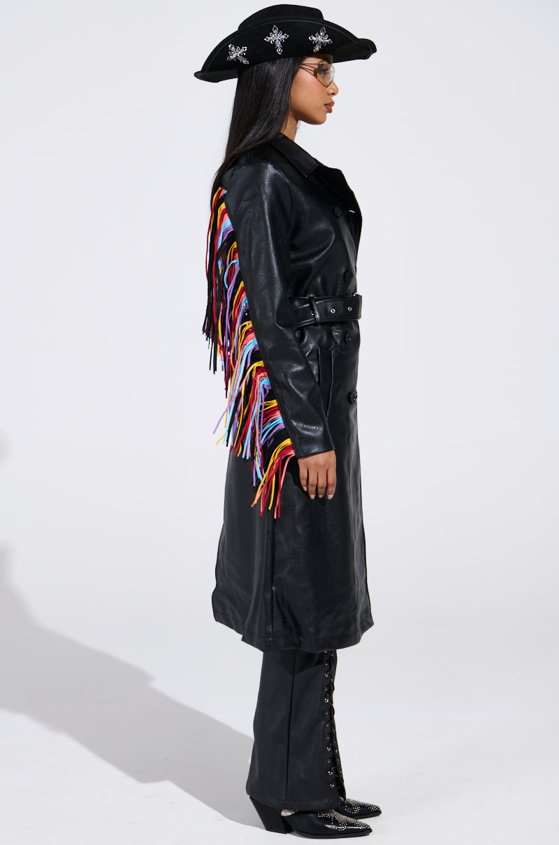 RYDER FRINGE TRENCH IN BLACK MULTI