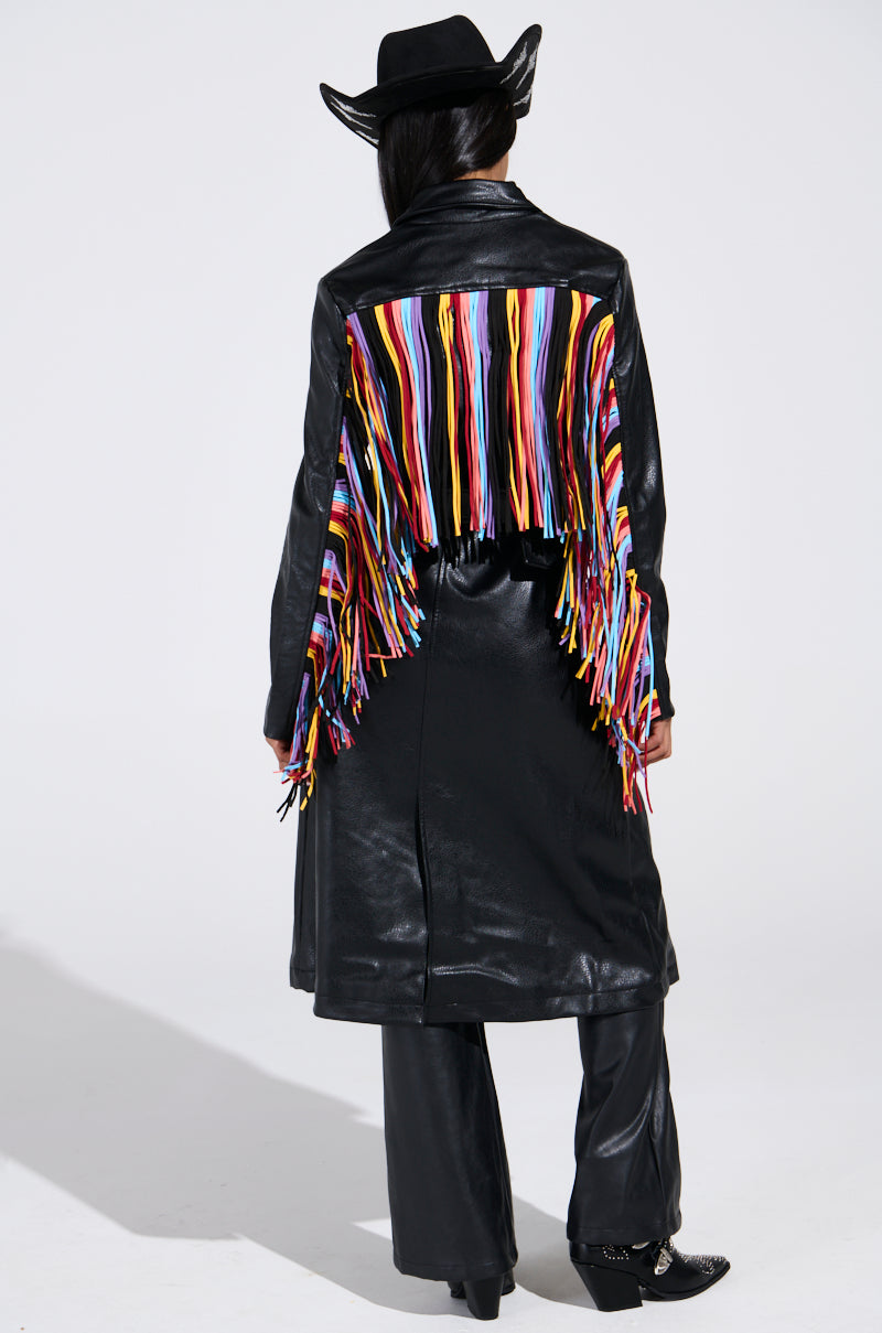 RYDER FRINGE TRENCH IN BLACK MULTI