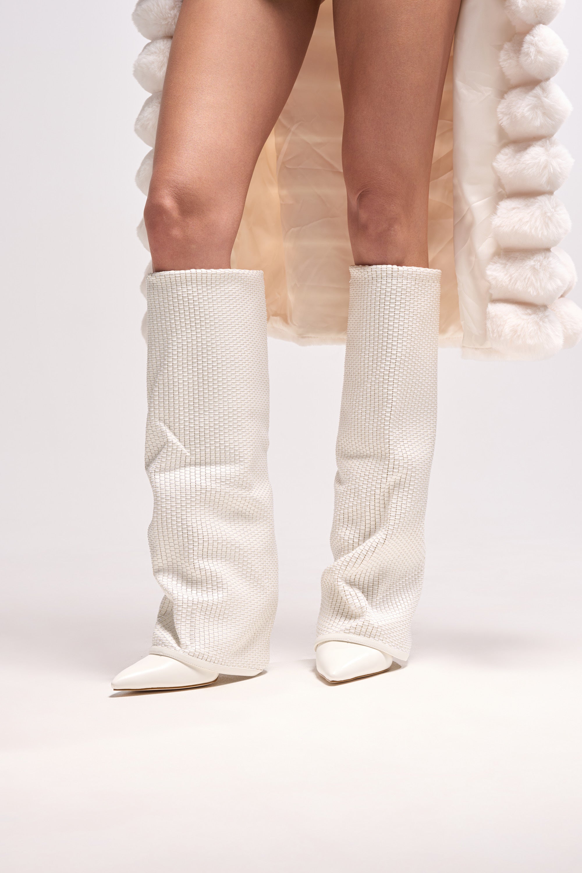 AZALEA WANG BRETANGE WOVEN PU FOLD OVER BOOT IN WHITE