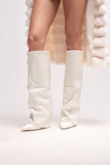 AZALEA WANG BRETANGE WOVEN PU FOLD OVER BOOT IN WHITE