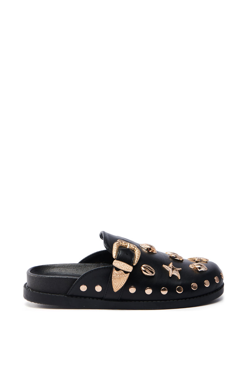 AZALEA WANG BRINY BLACK SEA SHELL EMBELLISHED CLOG