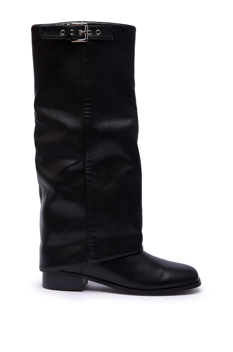 AZALEA WANG BRONTE BLACK FLAT KNEE HIGH RIDING BOOT