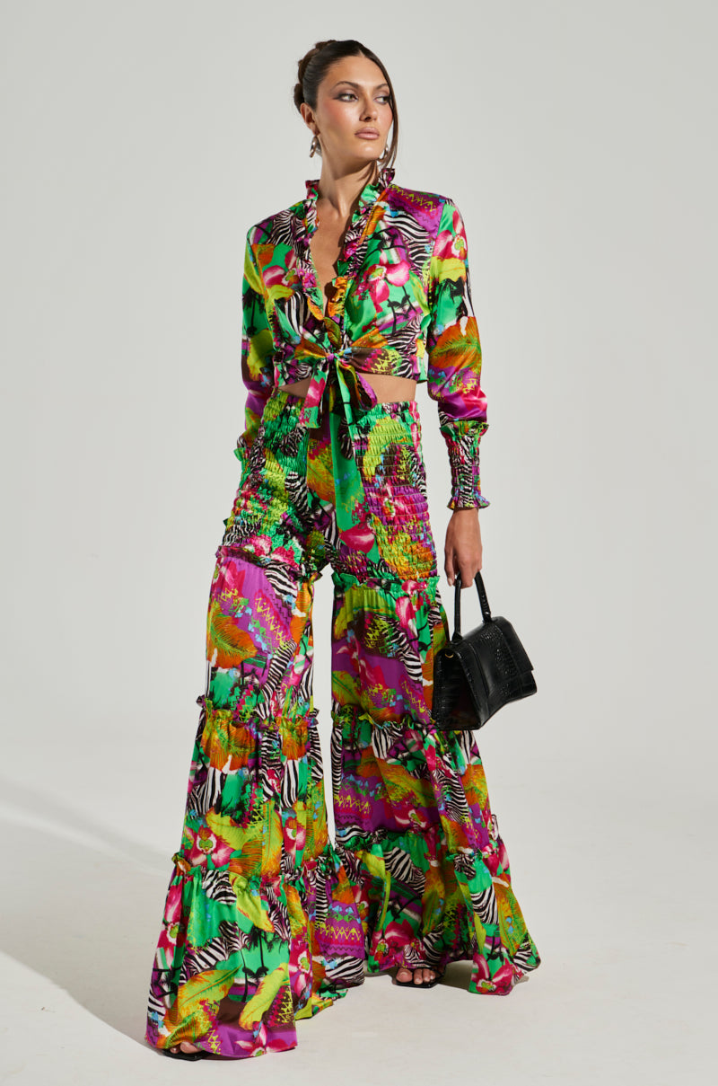 ON VACAY WIDE LEG PANT IN GREEN MULTI