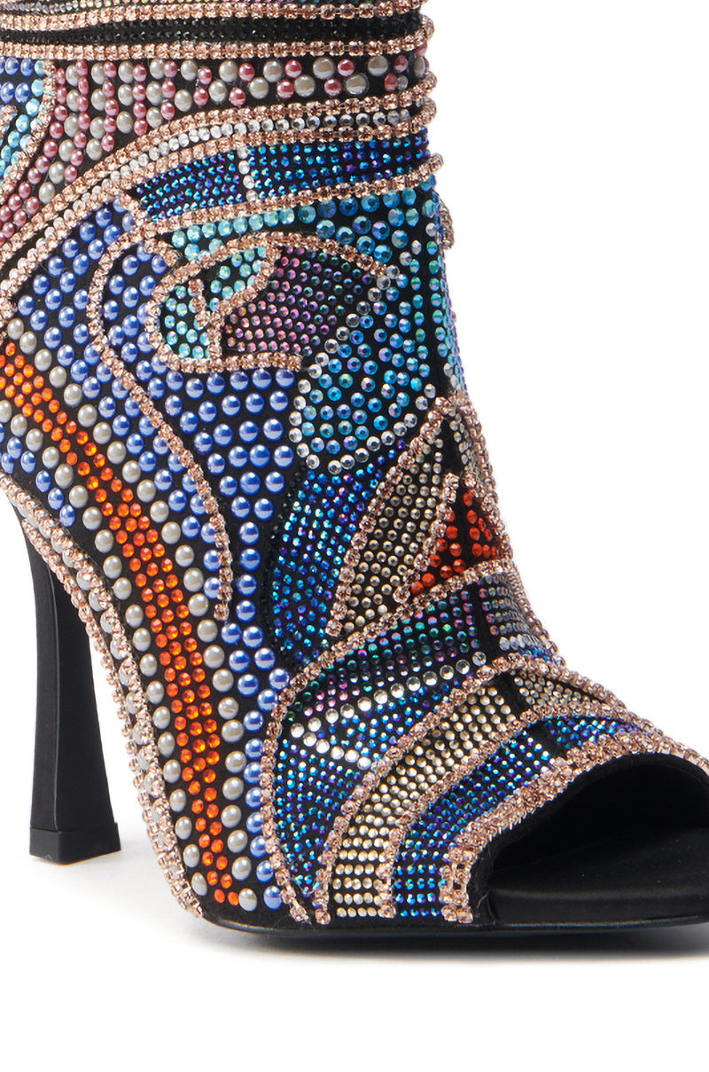 AZALEA WANG BYRE BLACK EMBELLISHED RHINESTONE OPEN TOE BOOTIE