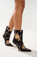 AZALEA WANG CALEAN BLACK MULTI BROCADE STILETTO BOOTIE