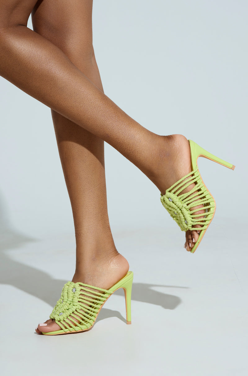AZALEA WANG CERES LIME ROPE WITH RHINESTONE BEADS SANDAL