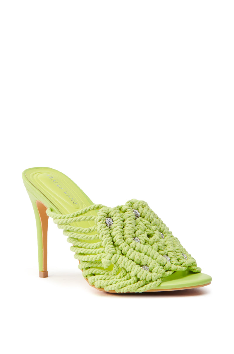 AZALEA WANG CERES LIME ROPE WITH RHINESTONE BEADS SANDAL