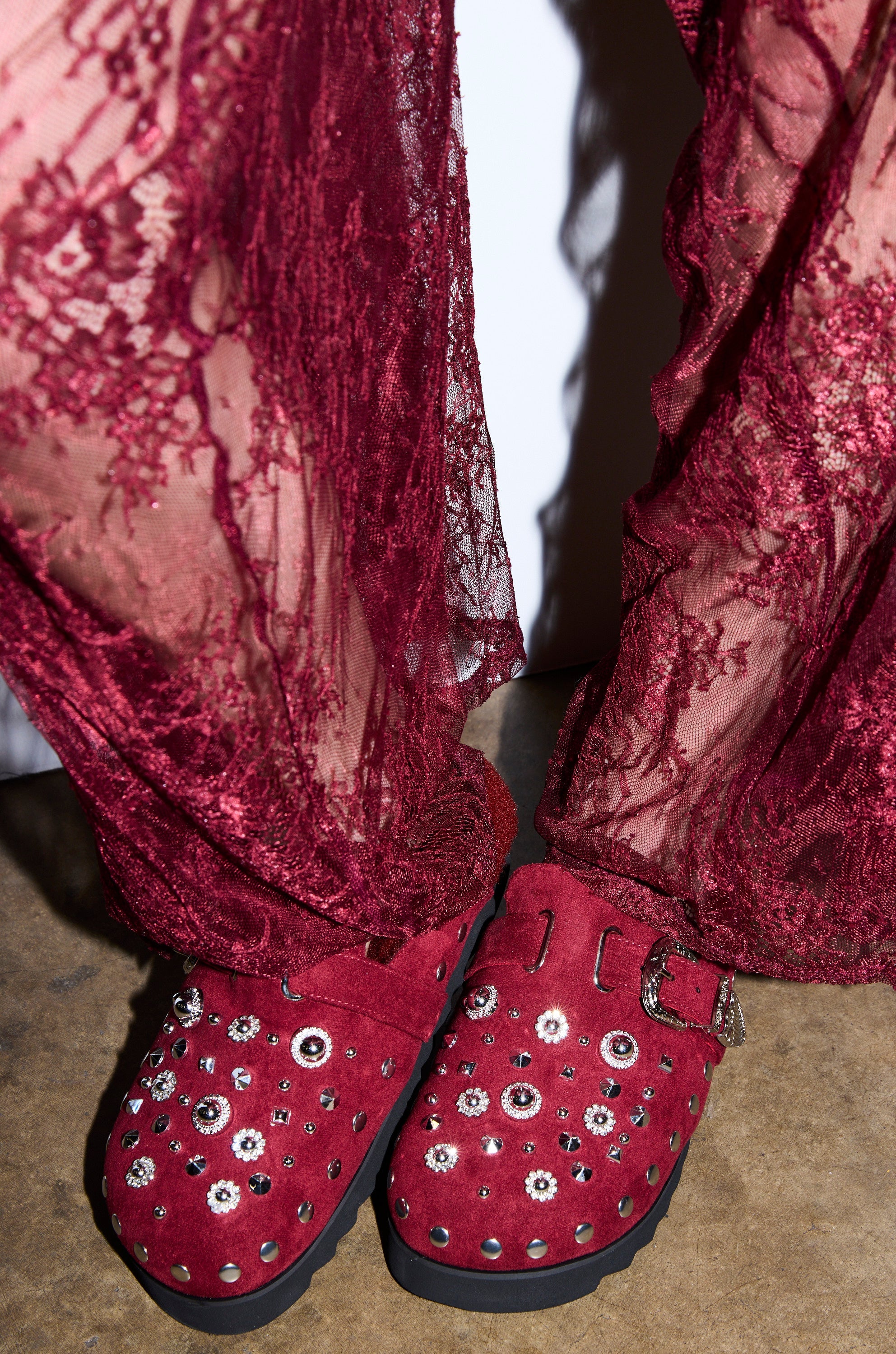 AZALEA WANG CHATTER BURGUNDY FUR SLIP ON CLOG