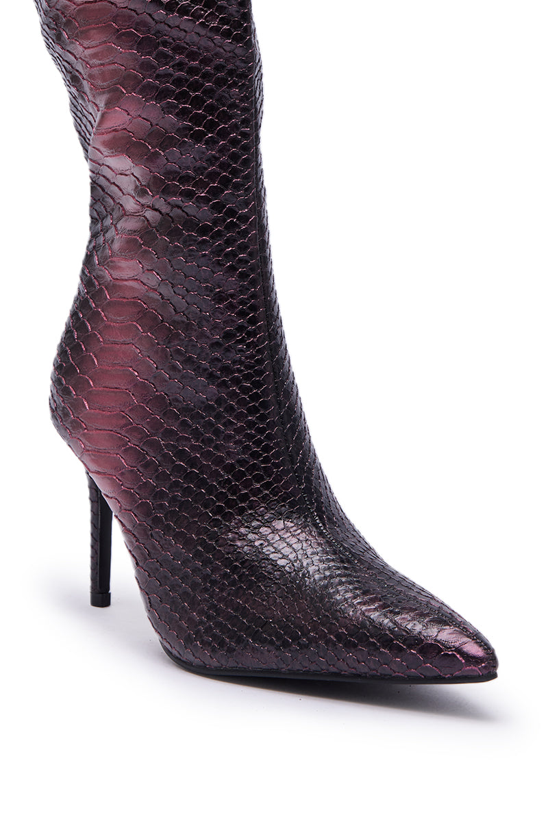 AZALEA WANG CHERICE PURPLE SNAKESKIN STILETTO BOOT