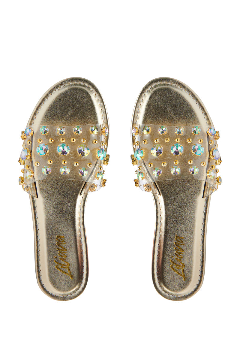 CLARISSA GOLD EMBELLISHED FLAT SANDAL