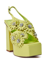 AZALEA WANG CORRA LIME FLORAL EMBELLISHED CHUNKY PLATFORM SANDAL