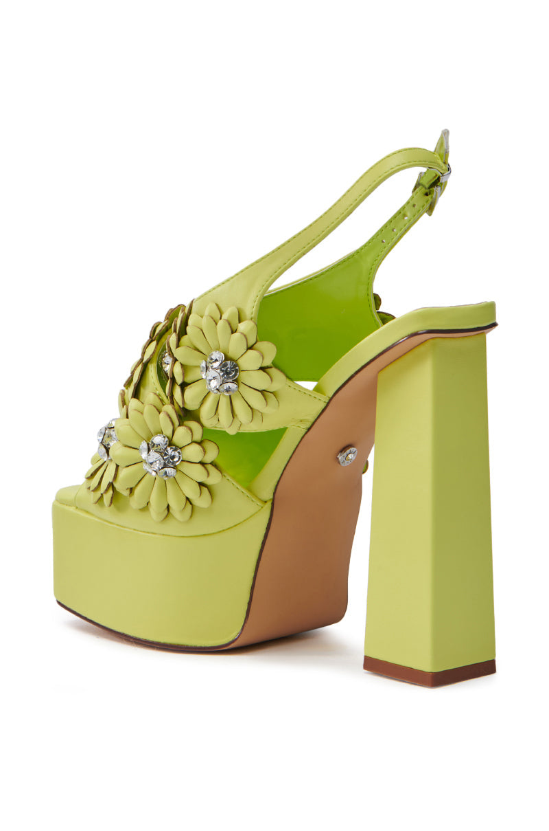 AZALEA WANG CORRA LIME FLORAL EMBELLISHED CHUNKY PLATFORM SANDAL