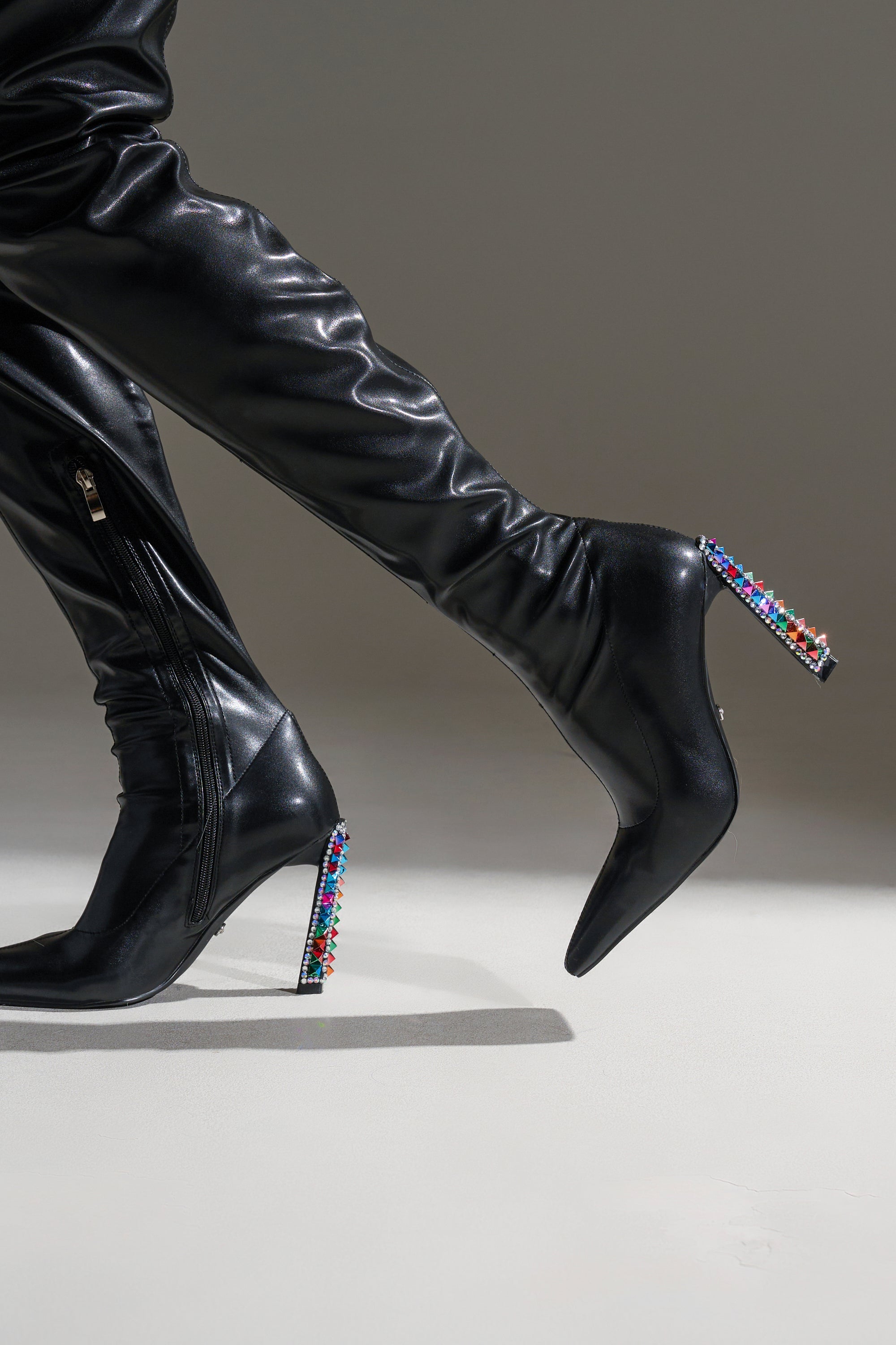 AZALEA WANG COSMIC BLING BLACK BOOT WITH EMBELLISHED HEEL