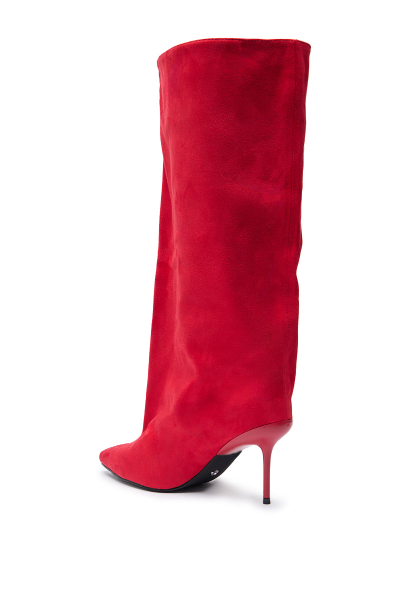 AZALEA WANG COUTURE LURE RED FAUX SUEDE BOOT