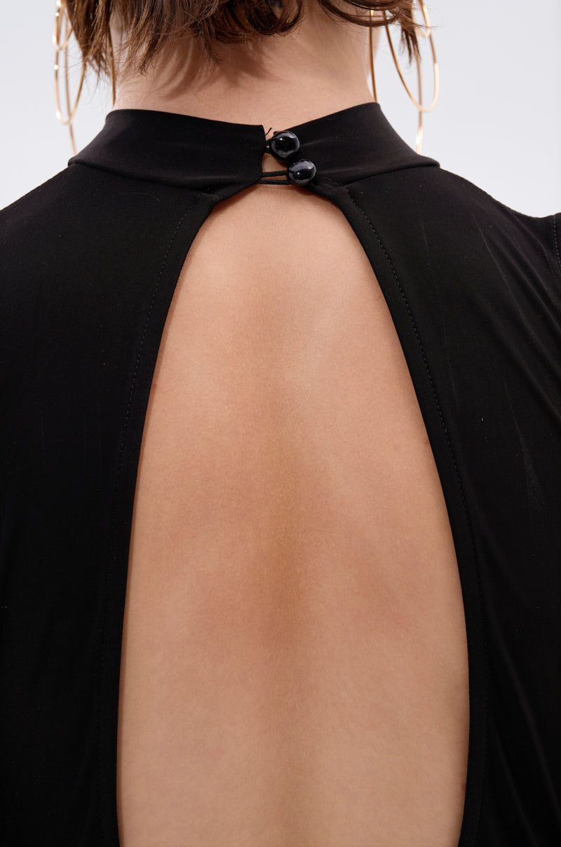 CAN'T REACH ME PLUNGING MINI DRESS WITH HARDWARE