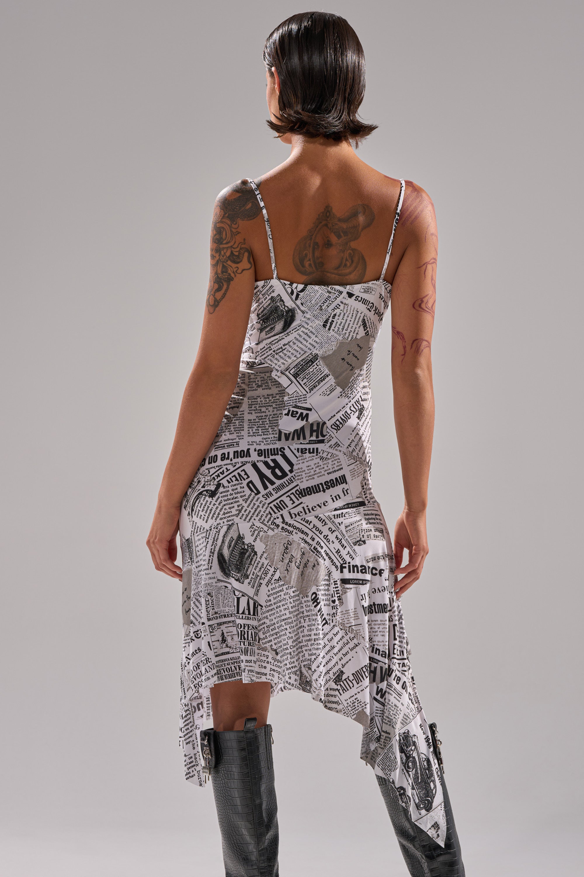 BREAKING NEWS PRINTED MIDI DRESS