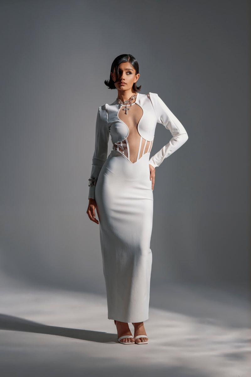 A NIGHT OUT BANDAGE MAXI DRESS IN WHITE