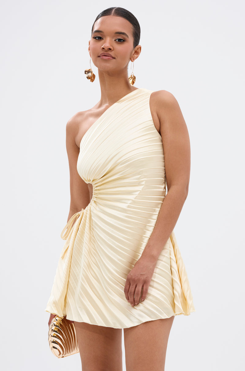 MAKE IT WORK PLEATED MINI DRESS IN YELLOW